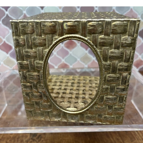 Vintage Brass Tone Woven Metal Tissue Box Cover Strawberry Floral - Picture 7 of 15